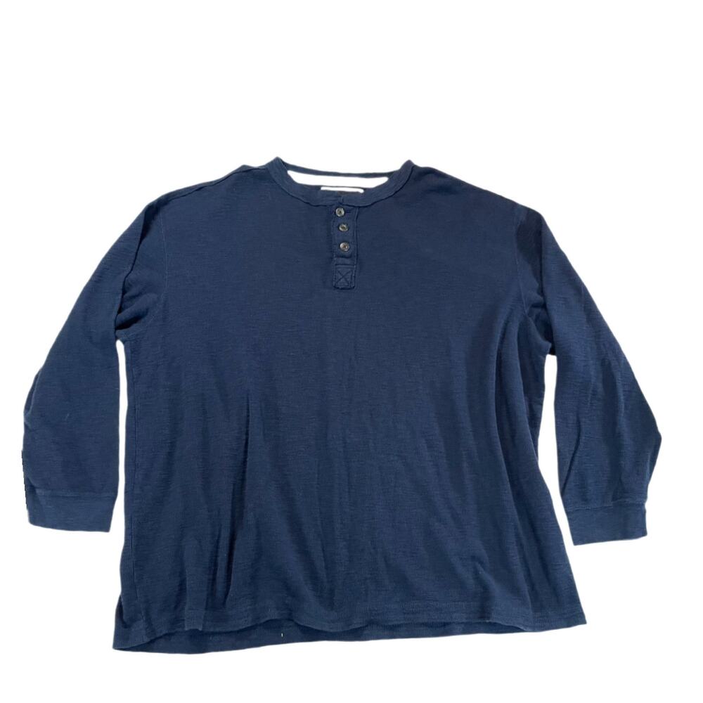 St. John's Bay Men's 3XLT Blue Waffle Knit Thermal Henley Long Sleeve Shirt